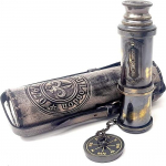 Messingist Dollond Londoni 18-tolline antiikne teleskoop / silmaklaas nahkkarbis (Must antiik)