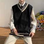 Triibuline V-kaelusega silmkoeline kampsun Vestid Y2K Riided Meeste T&auml;navar&otilde;ivad Varrukateta kudum Meeste S&uuml;gissooja Termodžemprid Pullover Pluus Naiste M must