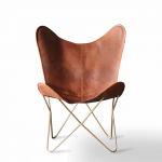 K&auml;sitsi valmistatud vintage Buffalo nahast liblikastool Relax tugitool koduaeda 36x28.5x28.5 pruun