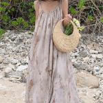 Tindiga v&auml;rvimine Lahtine varrukateta sling-kleit Ni&scaron;&scaron;-disain Tipptasemel lilleline pikk kleit Suvine vabaaja kleit pika p&uuml;hade ajal S