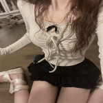 2023. aasta suvine Kawaii magusad Y2k Crop topid, naiste vabaaja &otilde;huke pikkade varrukatega pluus Soliidne Korea mood Bodycon Pullover, kontoridaam S beež