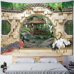 Bamboo Forest Cottage Akende maalimine Gobel&auml;&auml;n Seinaripp Bohemian Sika Deer Esteetika Tuba Kodukaunistus 95x70cm