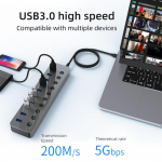 Mitme pordiga USB 3.0 splitter 7/10 pordi laiendaja mitu USB 3.0 12v toiteadapter USB jaotur koos l&uuml;litiga s&uuml;learvuti dokkimisjaama jaoks HU101-EU Plug-12V4A