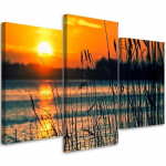 Kolmeosalise pildiga l&otilde;uenditr&uuml;kk Sunset Lake Grass Nature 60x40 oranž
