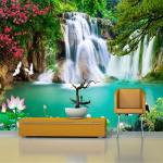 Seinatapeet 3D Vesi loob rikkust Maastik Maalimine Juga Lootose diivan TV Taust Kodukaunistuse tapeet 200 cm(W) x 140 cm(H)