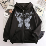 T&otilde;mblukuga kampsun Vintage Butterfly Hoodie Naiste mantel L must
