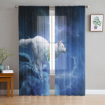 T&auml;iskuu ja hundi t&uuml;llkardinad elutuppa Prinditud Sheer Voile kardin Magamistoa akende varjestus kardinad Rulood Kodukaunistus W135 x H115cm x1
