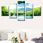 Seinakunsti l&otilde;uendimaal Modulaarne 5 paneeliga HD-print Lopsakas roheline džungli plakat Pilt Prindi elutuba Magamistuba Kodukaunistus Ilma raamita 20x35cm*2 20x45cm*2 20x55cm*1