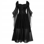 Naiste vabaaja suuremas suuruses k&uuml;lmade &otilde;lgade kleit &uuml;hev&auml;rviline pitsist liblikas varrukatega Halloweeni gooti kleit XXL must