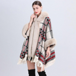 Naiste ruuduline kunstkarusnahast kaunistus pont&scaron;o tartan hubane ka&scaron;miirist neemesall Talvine silmkoeline narmastega kapuutsiga kardiganmantel tuttidega naistele One Size