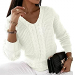 Talvine soe V-kaelusega kootud naiste kampsun Mood pikkade varrukatega pulloverid Talvised kontori-daami soliidsed kudumid Twist Tops 29441 S aprikoosi