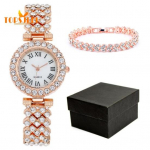 L&auml;ikiv Rhinestone k&auml;ev&otilde;ru komplekt: Kvartsi liikumine, t&auml;pne aeg, reguleeritav rihm, galvaniseeritud roostevaba teras &ndash; luksuslik randmekaunistus roosa kuldne v&auml;rv