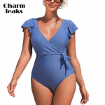 Charmleaks One Piece V kaelaga ujumiskost&uuml;&uuml;m, lips ees Ruched S-XL ujumisriided S sinine