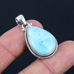 Naturaalne Larimari Gemstone'iga Ripats, 925 Sterling H&otilde;be, 24x16 MM Pirnikujuline, K&auml;sitsi Valmistatud Ripats Ehted Kingitus S&otilde;brap&auml;evaks sinine
