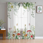 Akvarell Taim Seene Liblikas t&uuml;llkardinad elutuppa L&auml;bipaistev kardin Magamistoa Rulood Voile Kardinad 135W x 114H(cm)