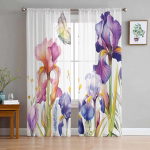 Lihav&otilde;ttep&uuml;hade iirise taim Butterfly Magamistoa kardinad T&uuml;ll L&auml;bipaistev kardin Elutuba Kodukaunistus Voile kardinad 135W x 114H(cm)