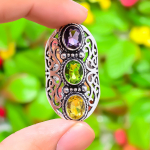 Natural Peridot, Citrine Gemstone 925 Sterling Silver Gift Ring Size 9 u5t27