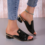 Naiste krokodillimustriga paksud kontsaga sandaalid, moodsad avatud ninaga suvekingad, mugavad kunstnahast kingad 36 must