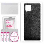 apgo Protective Skin Sticker for the back compatible with Samsung Galaxy M42 5G, Wrap Film, Foil, Vinyl - Pattern Black Leather