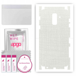 apgo Protective Skin Sticker for the back+sides compatible with Samsung Galaxy A6+ (2018), Full Wrap Film, Foil, Vinyl - Pattern White Fabric