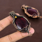 Natural Red Labradorite Gemstone Copper Wire Wrapped Pendant Gift 2.8 y1d64