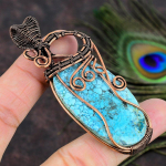 Natural Tibetan Turquoise Gemstone Copper Wire Wrap Gift Pendant 3.15 k2m37