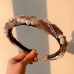 Korea topeltp&auml;rlikivist peapael, pitsist punutud juuksepael, juukser&otilde;ngas raamiga kristallist peapaelad naistele, t&uuml;drukute juuste aksessuaarid must