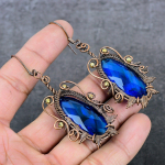 Natural Blue Topaz Gemstone Handmade Copper Wire Wrap Gift Jewelry Earring 3.15 t3m81