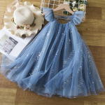 Suvine t&uuml;drukute sukadega printsesskleit, volangidega kleit, p&uuml;hadep&auml;evane litrid Tutu s&uuml;nnip&auml;evapeokleit Elegantne t&uuml;drukute kleit 3-8 a 2-3 Years sinine
