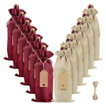 12 tk Burlap veinikotid Lausriie s&uuml;damekujuliste kinkelipikutega Hingav veinipudeli pakendikott Sets