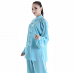 Must Valge Naiste Meeste Pehme Puuvillane Line &Uuml;htne Traditsiooniline Hiina R&otilde;ivastus Pikkade Varrukatega Tai Chi &Uuml;likond Kung Fu Wushu Kunstid Wing Chun Jakk P&uuml;ksid 2XL sinine