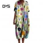 Suvine naiste kleit V kaelusega l&uuml;hikeste varrukatega avara, vintage lilleprinteriga boheemlaslik A-line p&otilde;lvepikkusega tutvumiskleit rannamidi kleit S valge