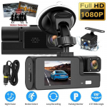 HD 1080P auto-DVR-kaamera 2/3 objektiiviga 2-tolline armatuurkaamera s&otilde;idusalvesti lainurk-&ouml;ise n&auml;gemisega G-sensori ahelaga salvestav auto esi- ja tagakaamera sees 3 lens must