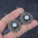 Rainbow Moonstone Gemstone Handmade 925 Sterling Silver Jewelry Earring 2 d2f21