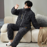 Winter Coral Velvet Kolmekihiline lamineeritud puuvillane pidžaama meeste sametist soe kodu&uuml;likonna komplekt 3XL hall