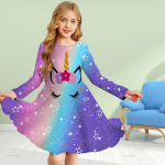 T&uuml;drukule vabaaja 3D-prindiga pruun &uuml;kssarvik, &uuml;mara kaelusega pikkade varrukatega kleit, printsessi kleit lastele 120