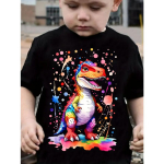 Vibrant Dino Graphic Tee &ndash; l&uuml;hikeste varrukatega poiste vabaaja t-p&uuml;ksid, hariliku kaelusega, v&auml;rviline koomiksidisain &ndash; ideaalne kevadeks ja suveks igap&auml;evaeluks 110
