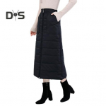 Naiste talvine seelik Paks polsterdatud k&otilde;rge v&ouml;&ouml;kohaga t&otilde;mblukk, &uuml;hev&auml;rvilised taskud, pehmed tuulekindlad k&uuml;lmakindlad pahkluu pikkused daami seelik Maxi seelik 2XL must