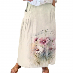 Naiste vabaaja vaba Boho elastne v&ouml;&ouml;koht A-Line Beach Flowy Swing Vacation Maxi seelik taskuga L beež