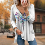 Naiste s&uuml;gisesed mini liblikprindiga pikkade varrukatega T-s&auml;rgid, lahtised V-kaelusega pluss-suuruses s&auml;rk, mugav pluus XS lilla