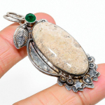 Natural Fossil Coral, Diopside Gemstone 925 Sterling Silver Pendant 2.36 q4i00
