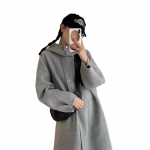 Uus S&uuml;gis-Talvine Kahepoolne Villane Mantel Kapuutsiga Pikk Korea Stiilis Lai Vabaaja Villane Mantel M