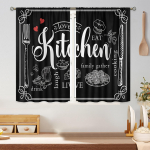 2tk 3D-kohviillustratsioon kohvikardinapuu tasku must k&auml;sitsi maalitud kohvielement, tr&uuml;kitud valgust filtreeriv k&ouml;&ouml;gikardin 2x110W214H(CM)&Grommet Top