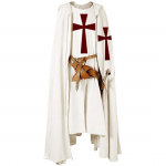 Meeste keskaegne r&uuml;&uuml;tli ristis&otilde;dija templiriist halloweeni kost&uuml;&uuml;m kapuutsiga kuubiga r&uuml;&uuml; Cosplay Renaissance S-6XL S valge