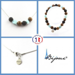 Pierres et Min&eacute;raux. Parure bijoux Bracelet Collier perles bois + Lave + Larimar de Taille personnalisable.