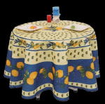 Nappe Proven&ccedil;ale Ronde Anti-T&acirc;che 100% Polyester - Citron - bleu