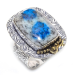 K2 Blue Azurite 925 Sterling Silver Jewelry Two Tone Ring Size 9 c1n50