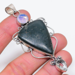 Natural Pyrite Agate, Opal 925 Sterling Silver Jewelry Pendant 3.27 q4r69