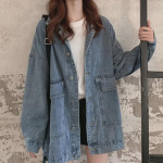Naiste Korea stiilis teksajakk, avar, pikkade varrukatega, 2021. aasta kevadeks/s&uuml;giseks &ndash; trendikas Harajuku top XXL sinine