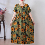 Suures suuruses vaba vintage printiga pikk kleit naistele vabaaja l&uuml;hikeste varrukatega suvised naiste kleidid 4XL